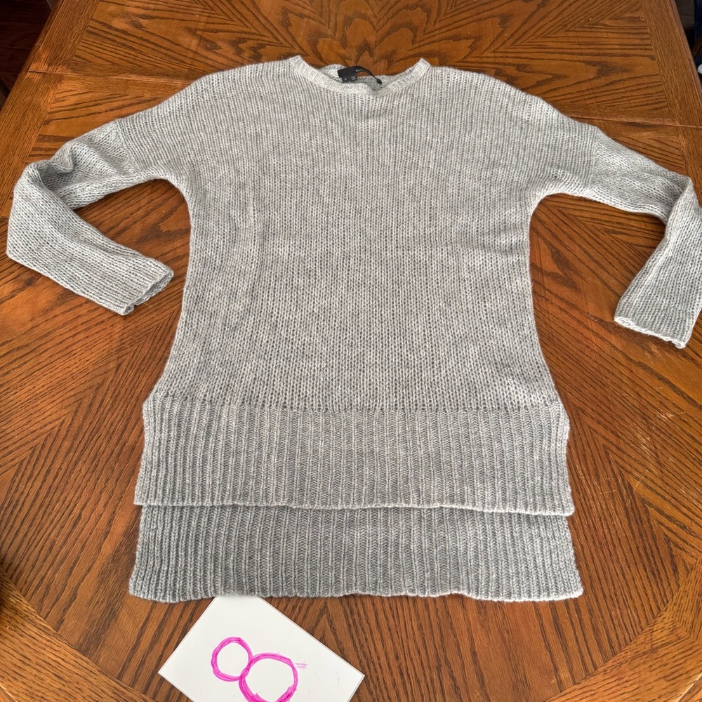 360 Cashmere gray 3/4 sleeve high low ribbed hem mini pullover dress‎ S